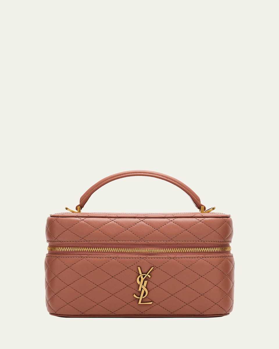 Gabby Mini Vanity Case in Quilted Leather with Gold Hardware